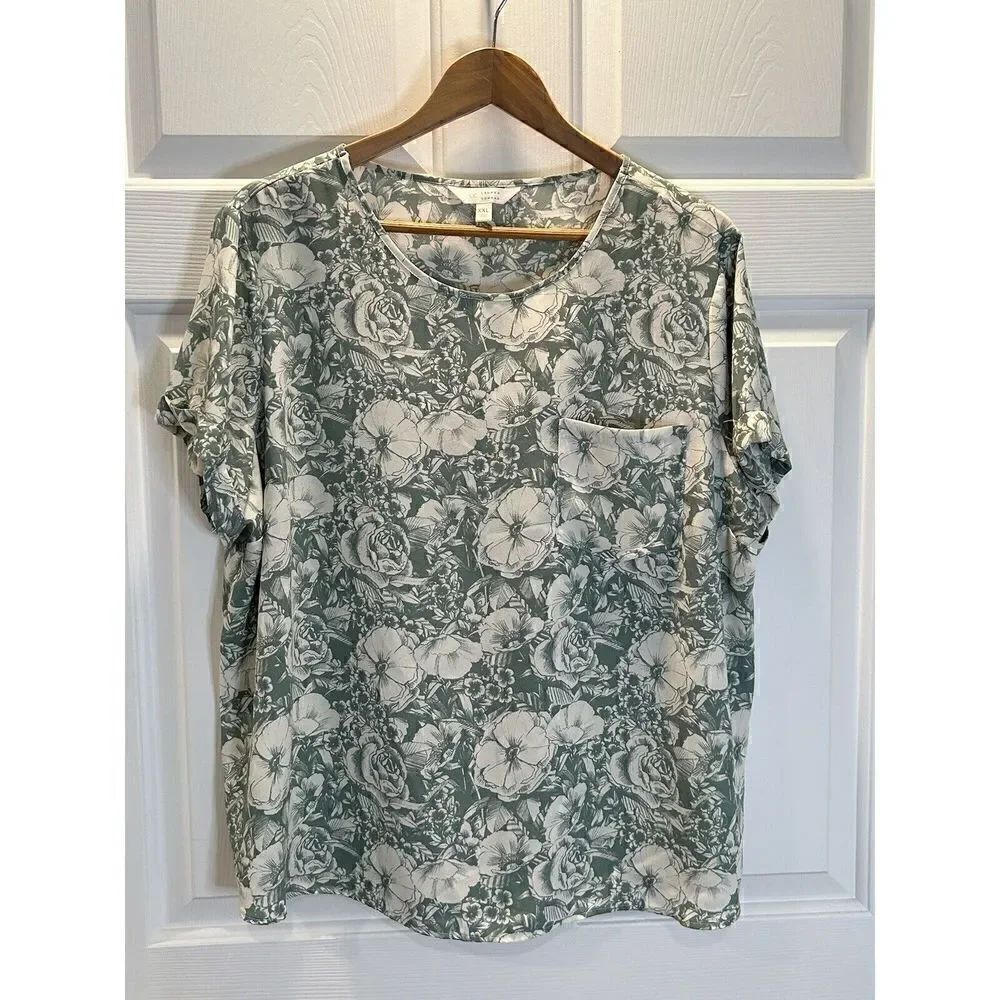 LC Lauren Conrad Floral Blouse Top Short Sleeve Size XXL